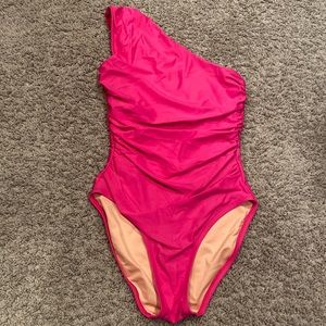 Women’s J. Crew Pink One Shoulder Swimsuit (6)